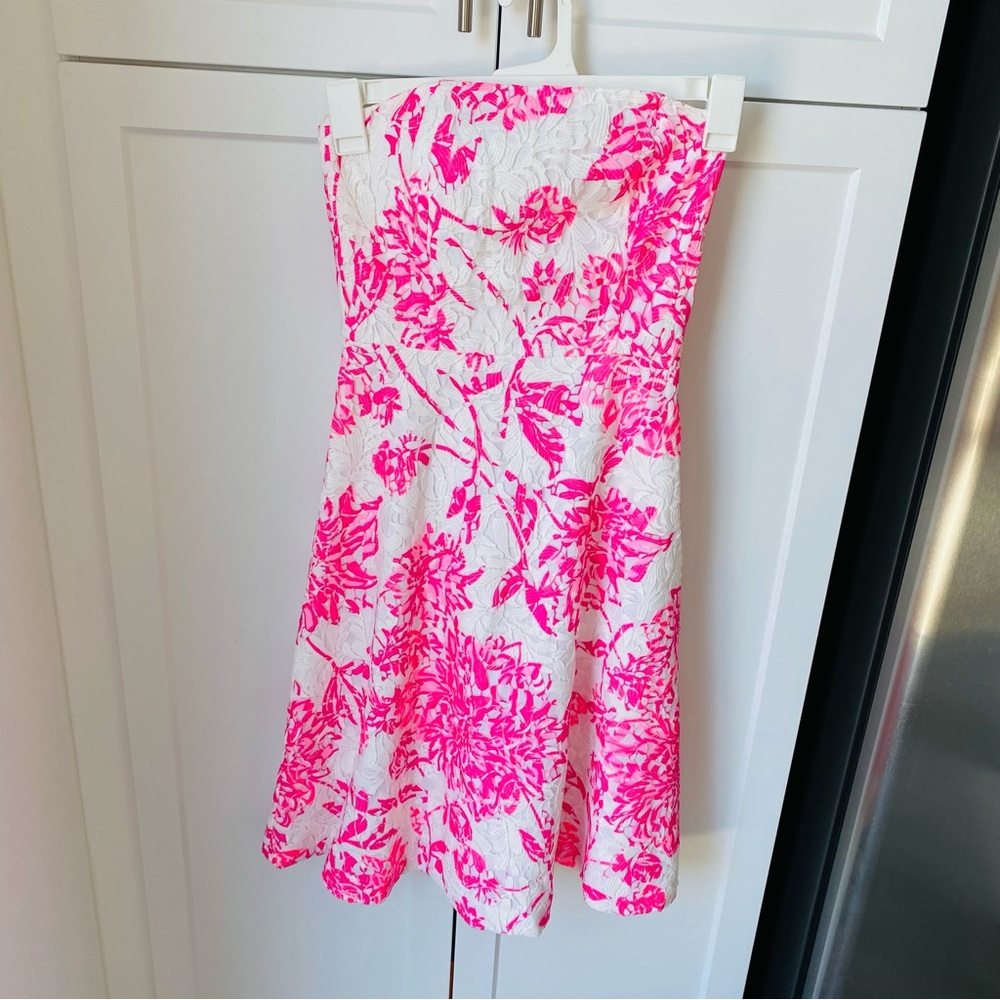 Lilly Pulitzer size 00 strapless sierra dress pink white lace new with tag